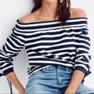 NWT J. Crew Navy & White Off-the-Shoulder Top